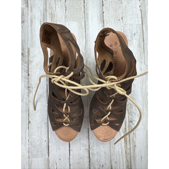 MUSSE & CLOUD Boho Nubuck Leather Lace Up Wooden Platform Wedge Sandals 39/8 - Picture 12 of 12